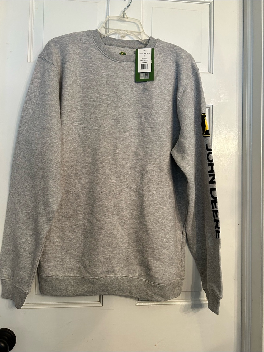 John Deere Gray Men’s Crewneck Sweatshirt with Logo Sleeve
